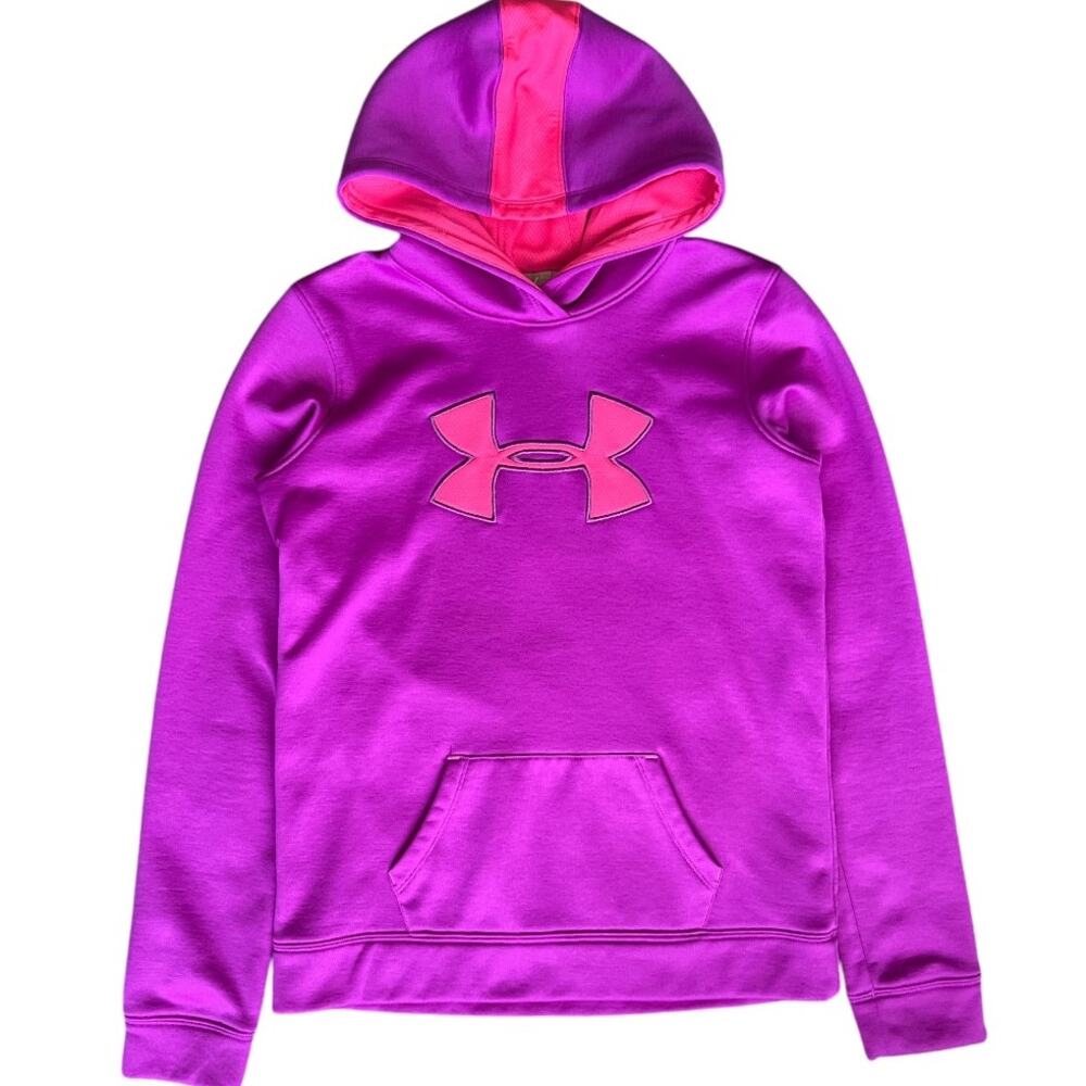 Under Armour Pink Girls Youth Fleece Big Logo Hoodie, YLG